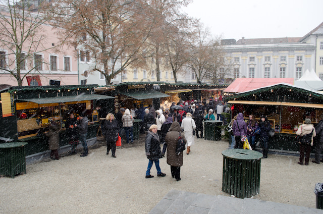 Passau's Christkindlesmarkt, under fresh snowfall. Photo © 2012 Aaron Saunders