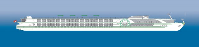 A 2D rendering of Tauck's new MS Inspiration and MS Savor, due to enter service in 2014. Illustration courtesy of Tauck. 