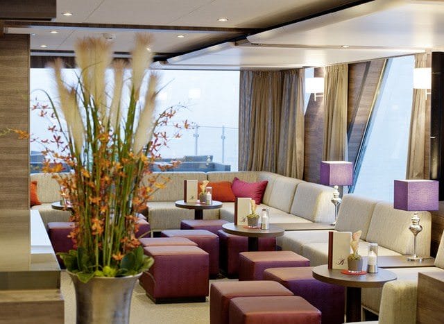 The Panorama Bar aboard Amdeus Silver reflects the ship's sleek, modern ambiance. Photo courtesy of Amadeus Cruises