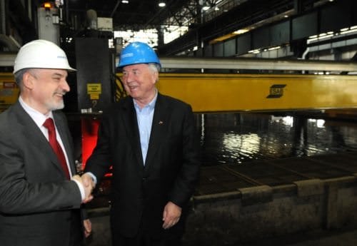 Let the games begin! Fincantieri's Attilio Dapelo, left, shakes hands with Viking Cruises chairman Torstein Hagen. Photo courtesy of Viking Cruises
