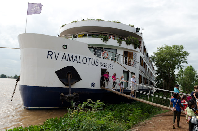 AmaWaterways' AmaLotus alongside in Coh Chen, Cambodia. Photo © 2013 Aaron Saunders