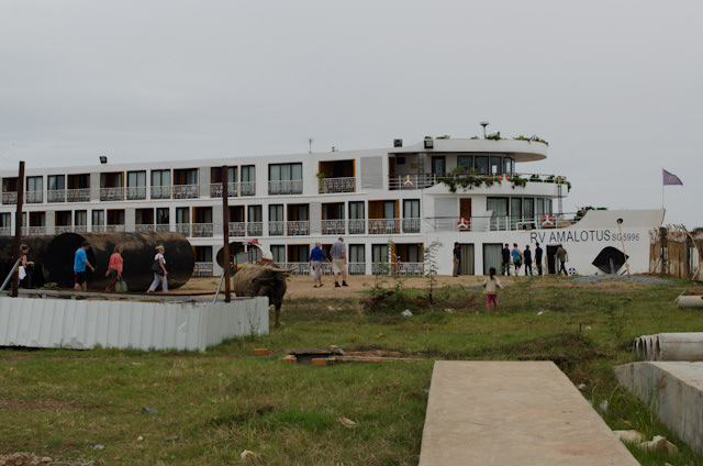 Heading back onboard the AmaLotus in Oudong. Unlike European river cruises, AmaWaterways has had to almost create infrastructure along the Mekong from scratch. But it's docking locations like this that make the experience that much more authentic! Photo © 2013 Aaron Saunders