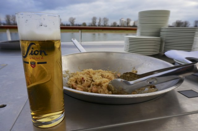 Hard to beat Kölsch with Kraut, served on the sundeck on A-ROSA Silva as we cruise into Cologne. © 2013 Ralph Grizzle