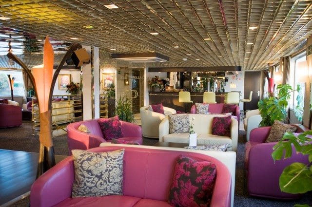 The Main Lounge aboard CroisiEurope's Vivaldi: vibrant and welcoming. Photo courtesy of CroisiEurope.