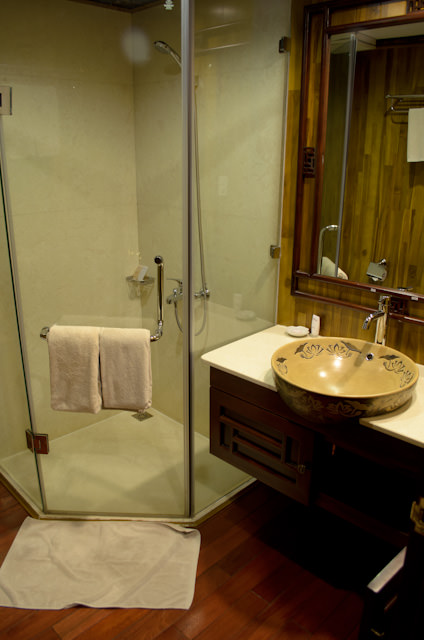 My bathroom aboard AmaLotus is far more spacious than those aboard most European-based river cruise vessels. Photo © 2013 Aaron Saunders