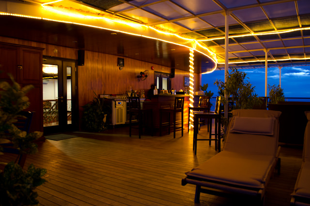 The Sun Deck Bar aboard the AmaLotus at dusk. Photo © 2013 Aaron Saunders