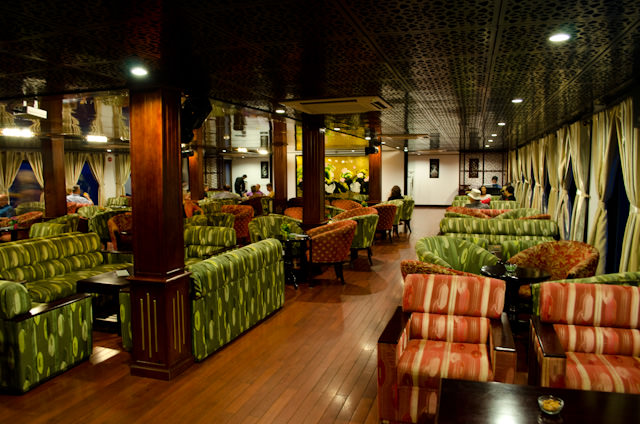 The Saigon Lounge is the social hub of the AmaLotus. Photo © 2013 Aaron Saunders