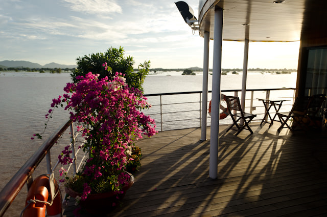 Aft of the Saigon Lounge on Deck 2, this attractive little deck space is the perfect place to watch the sun rise with a cup of coffee. Photo © 2013 Aaron Saunders
