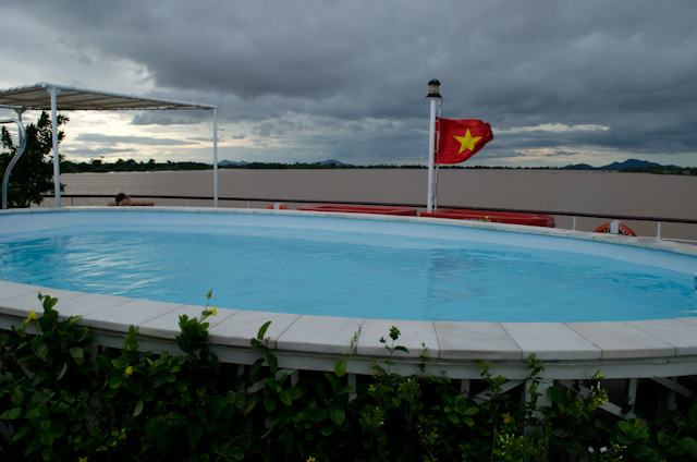 A fantastic swimming pool is located all the way aft on the Sun Deck aboard AmaLotus. Photo © 2013 Aaron Saunders