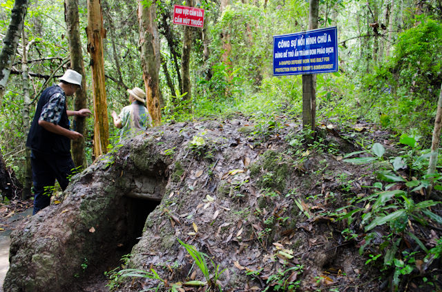 Fox holes and tunnels still litter the grounds. Photo © 2013 Aaron Saunders