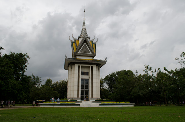 The memorial stupa of the Choeung Ek Genocidal Center near Phnom Penh; one of the Khmer Rouge's infamous Killing Fields. Photo © 2013 Aaron Saunders
