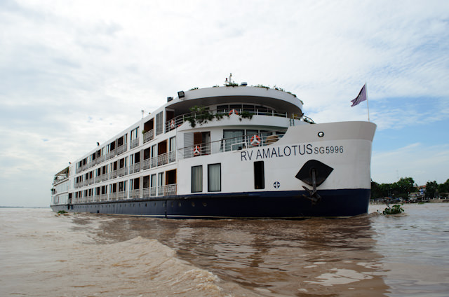 AmaWaterways' AmaLotus at anchor off Tan Chau, Vietnam. Photo © 2013 Aaron Saunders