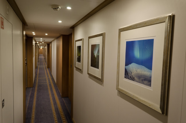 Cabin corridors aboard Viking Baldur sport carpeting with a new colour scheme and pattern. Photo © 2013 Aaron Saunders