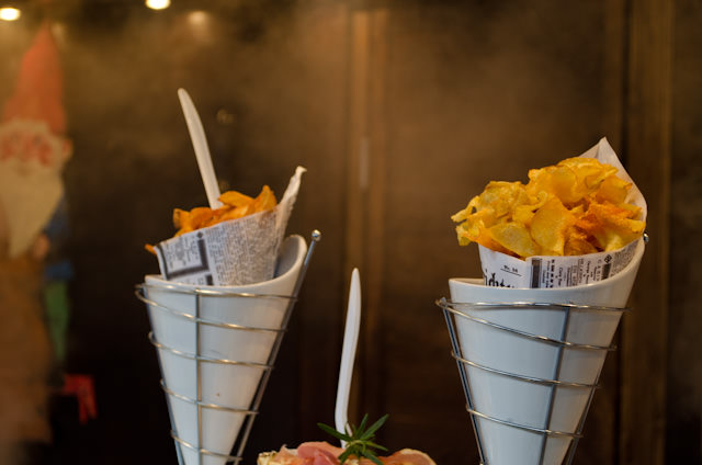 Homemade french fries and potato chips on offer at the Old Town market in Cologne. Photo © 2013 Aaron Saunders