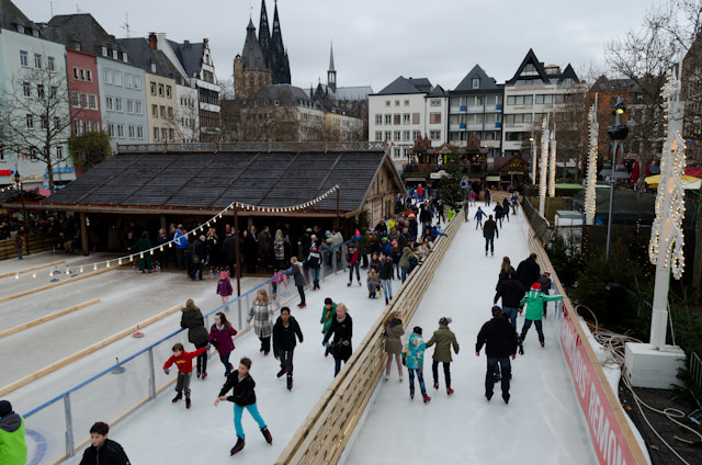 Ice skating at Cologne's "Old Town"Christmas Market - one of seven markets in the city. Photo © 2013 Aaron Saunders