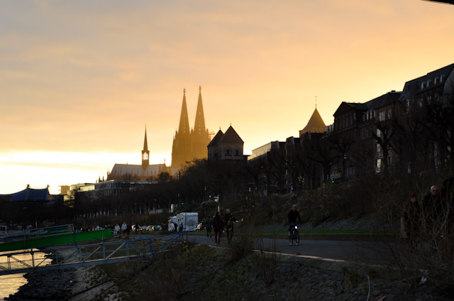 Cologne Cathedral bathed in the setting sun on December 15, 2013. Photo © 2013 Aaron Saunders