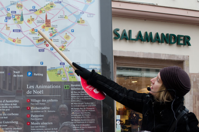 Our local guide shows us the way in Strasbourg before the Christmas Markets snatch our attention. Photo © 2013 Aaron Saunders