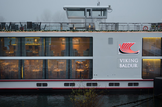 Viking Baldur illuminated in the early morning hours of December 13 in Mannheim, Germany. Photo © 2013 Aaron Saunders