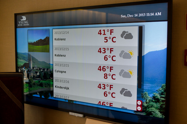 Located just outside the Restaurant, a large video display lists the temperatures guests can expect from the next few days. Very handy! Photo © 2013 Aaron Saunders,