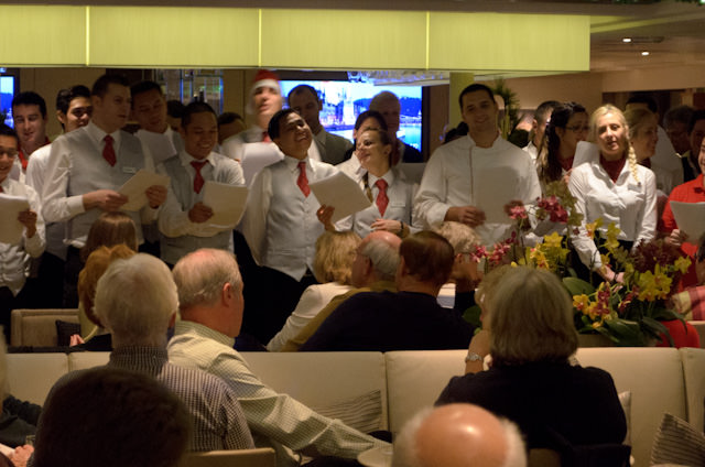 The crew of the Viking Baldur sing Christmas carols for guests on December 14, 2013. Photo © 2013 Aaron Saunders