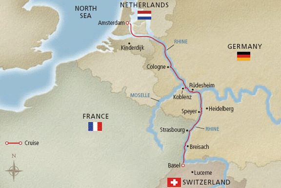 Our journey aboard Viking Baldur this week will take us from Basel to Amsterdam. Illustration courtesy of Viking Rivers. 