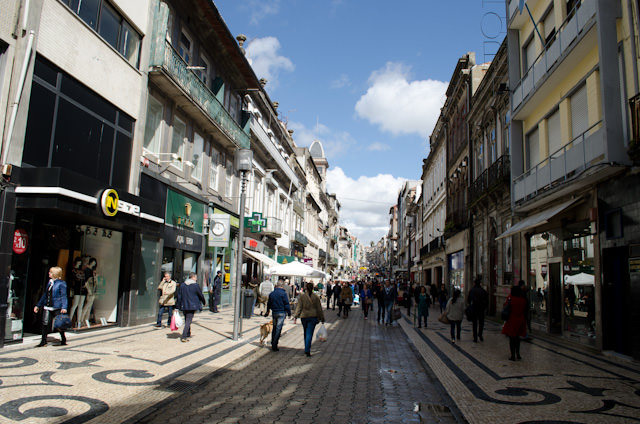 Porto's main shopping district is a vibrant array of shops of all kinds. Photo © 2014 Aaron Saunders