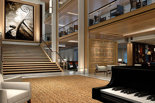 The atrium aboard Viking Star will span three decks and will focus as much on showcasing what's outside the ship as what's on the inside. Illustration courtesy of Viking Cruises.