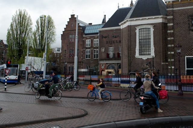 Cyclists in Amsterdam - one of the most intimidating European cities for the casual cyclist. Photo © 2014 Aaron Saunders