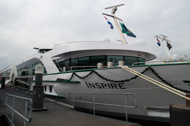 Tauck's brand-new ms Inspire was one of several ships docked in Amsterdam today. Tulip river cruise season is in full swing! Photo © 2014 Aaron Saunders