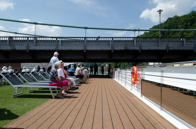 Passing under the Luitpold Bridge prior to docking in Passau. Photo © 2014 Aaron Saunders