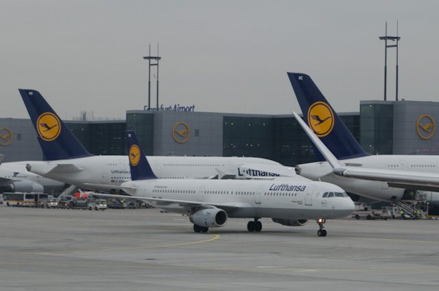 Long-haul flights to and from Frankfurt Airport on Lufthansa have been scrapped for tomorrow, Tuesday, September 30th, due to job action by Lufthansa's pilot union. Photo ©  2013 Aaron Saunders
