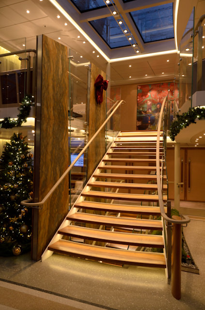 Viking Baldur's atrium, decked out for the Holidays. Photo © 2014 Aaron Saunders