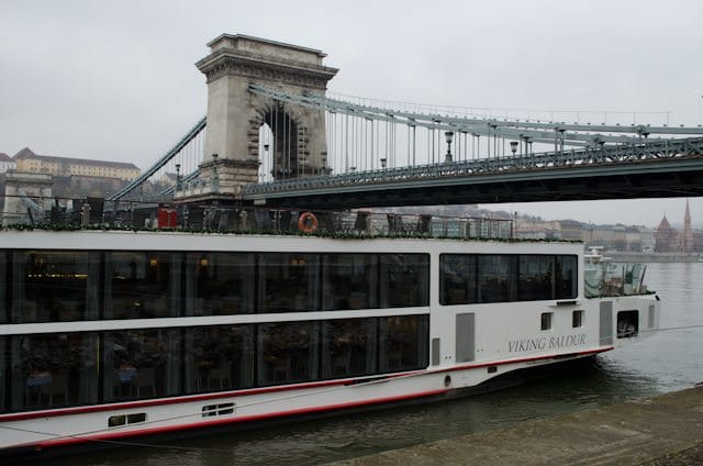 Viking Baldur docked next to the Chain Bridge in Budapest, Hungary. Photo © 2014 Aaron Saunders