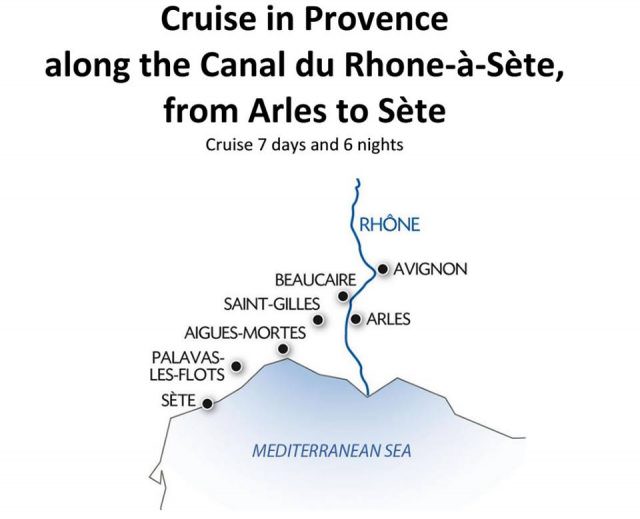 This voyage travels from Arles to Sete, France. 