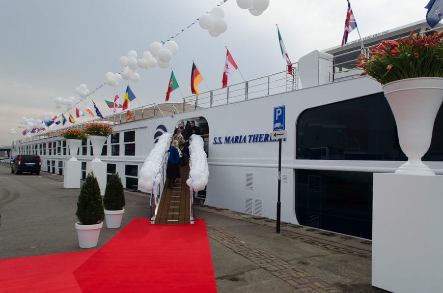 Uniworld's S.S. Maria Theresa, seen here on her christening day in March in Amsterdam. Photo © 2015 Aaron Saunders