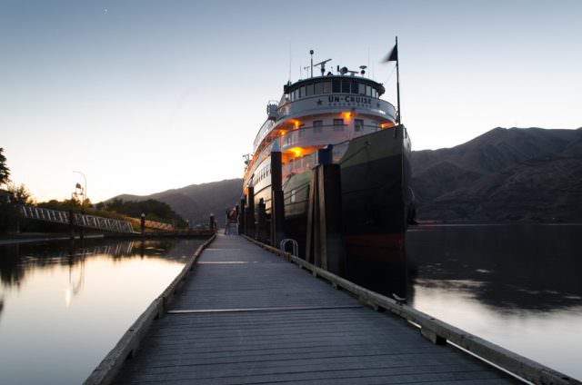 Un-Cruise Adventures' S.S. Legacy at her berth in Clarkston, Washington this evening. Photo © 2015 Aaron Saunders