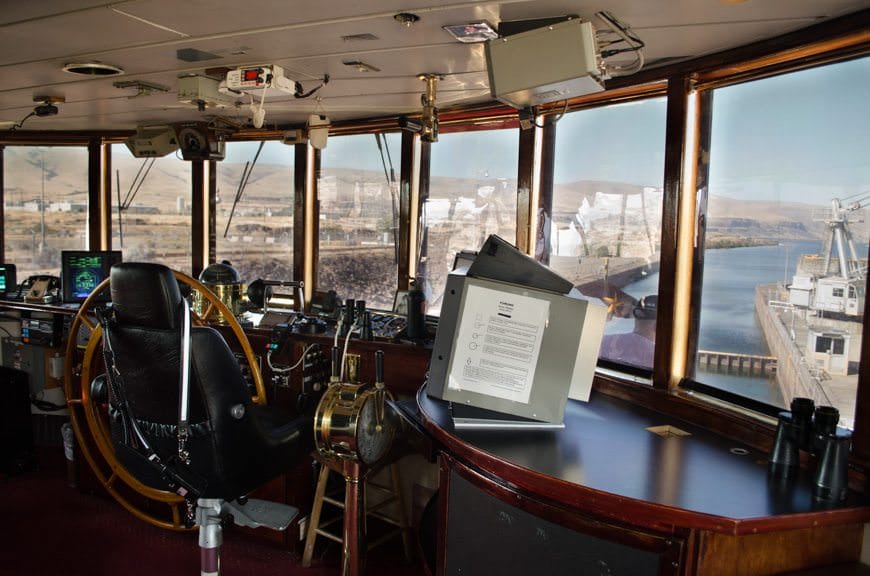 Check on the navigational action up on S.S. Legacy's wheelhouse - which is normally open to guests. Photo © 2015 Aaron Saunders
