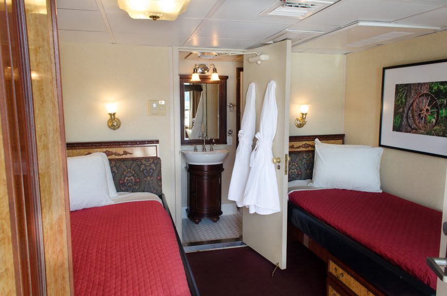 Commander Stateroom 207, with fixed twin beds. Don't let their appearance deter you: they're ridiculously comfortable. Photo © 2015 Aaron Saunders