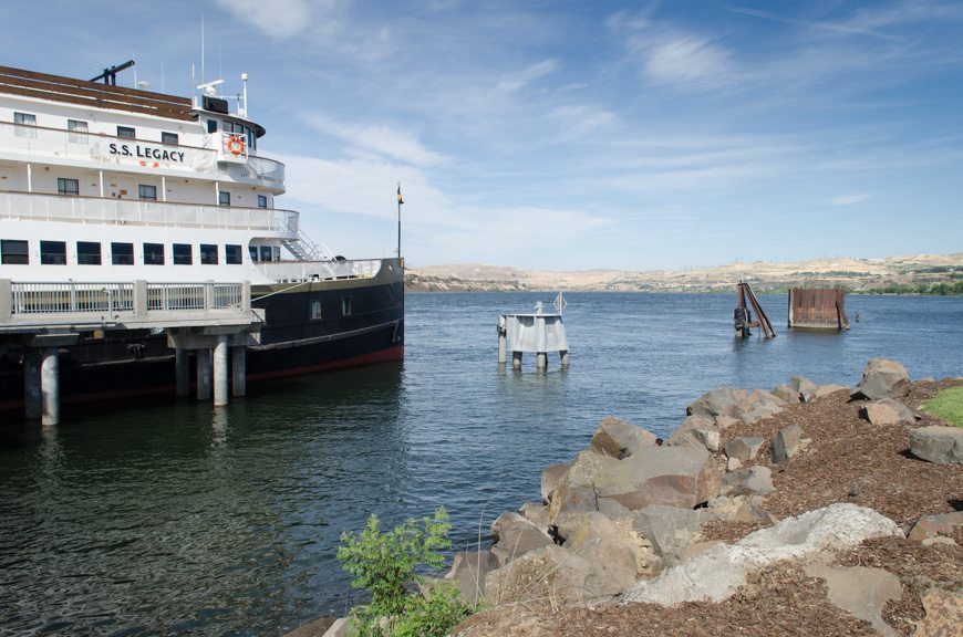 Un-Cruise Adventures S.S. Legacy at her berth in The Dalles, Oregon today. Photo © 2015 Aaron Saunders
