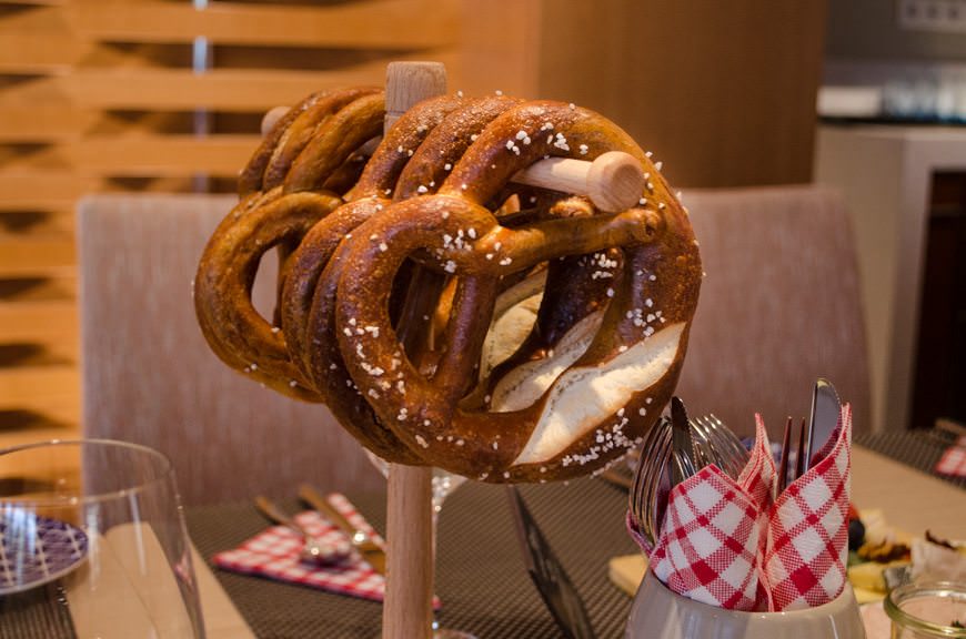 Every good Taste of Austria needs fresh pretzels - and every table had plenty of them! Photo ©  2015 Aaron Saunders