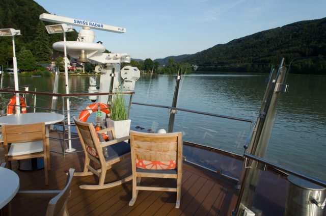 This evening, guests were treated to a beautiful sailaway from Passau. Photo © 2015 Aaron Saunders