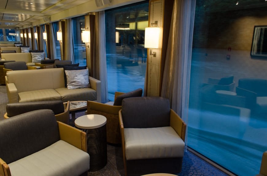 Even inside, there's no shortage of places to sit in the Viking Lounge and watch the world - or part of it - go by. Photo © 2015 Aaron Saunders