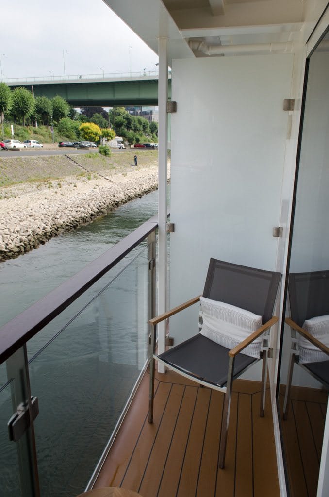 My Category A balcony is small but generous for a river cruise ship. You can sit and read a book here quite comfortably. Photo © 2015 Aaron Saunders