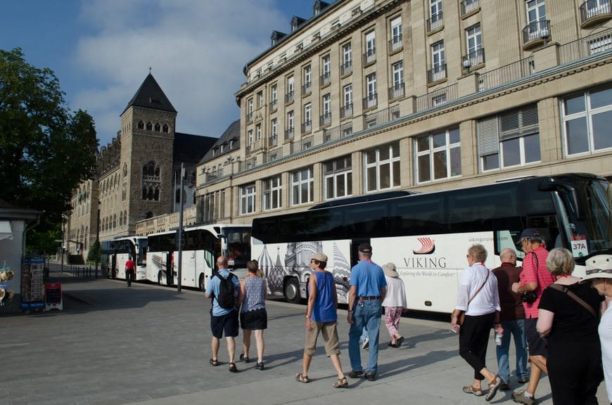 Disembarking Viking Vidar in Koblenz and making our way to our coaches for our morning tour of Marksburg Castle. Photo © 2015 Aaron Saunders