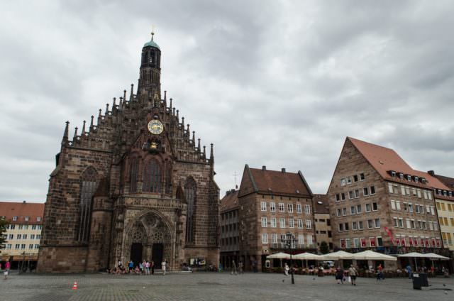 Nuremberg's amazing Marktplatz is anchored by the imposing Frauenkirche - which was, like the town, meticulously built after WWII. Photo © 2015 Aaron Saunders