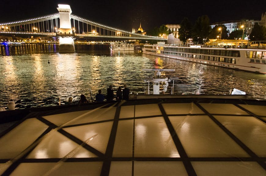 Arriving at our berth next to Viking Legend in the shadow of the Chain Bridge. Viking has some of the best docking space in the city. Photo © 2015 Aaron Saunders