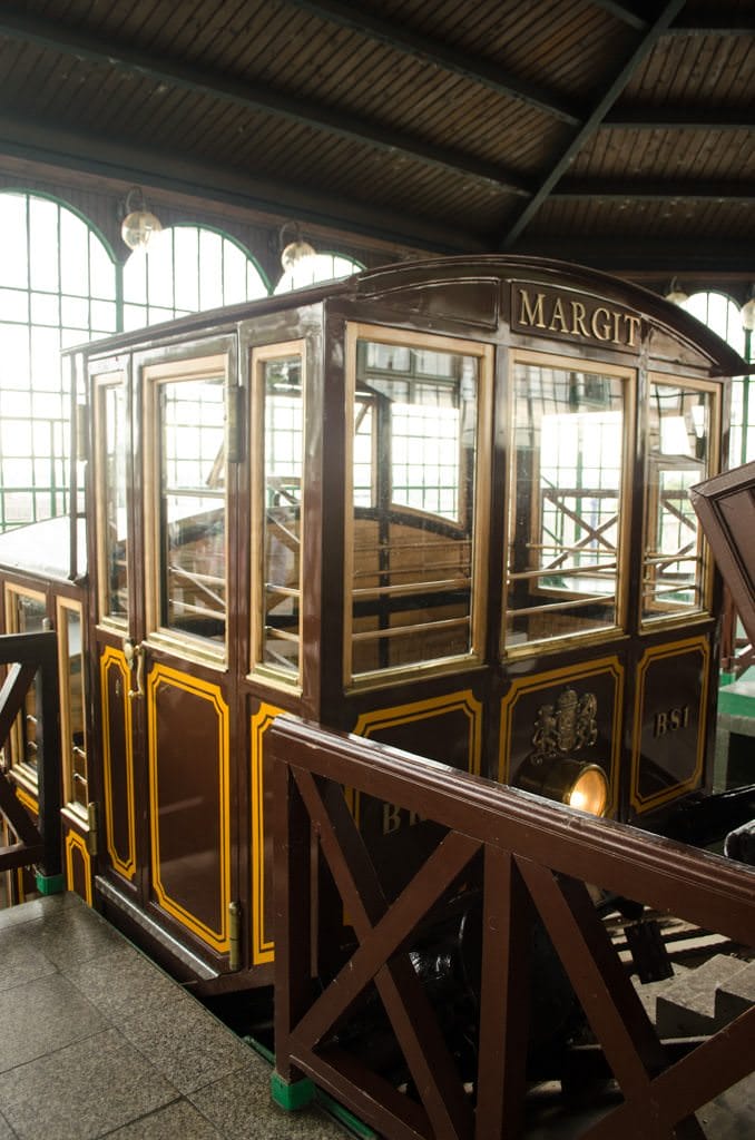 One of the Funicular cars that whisks guests over 300 feet to the top. The Funicular was reopened in 1986. Photo © 2015 Aaron Saunders