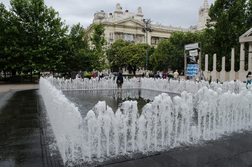 One of Budapest's more intriguing forms of art: the fountain in Liberty Square...Photo © 2015 Aaron Saunders