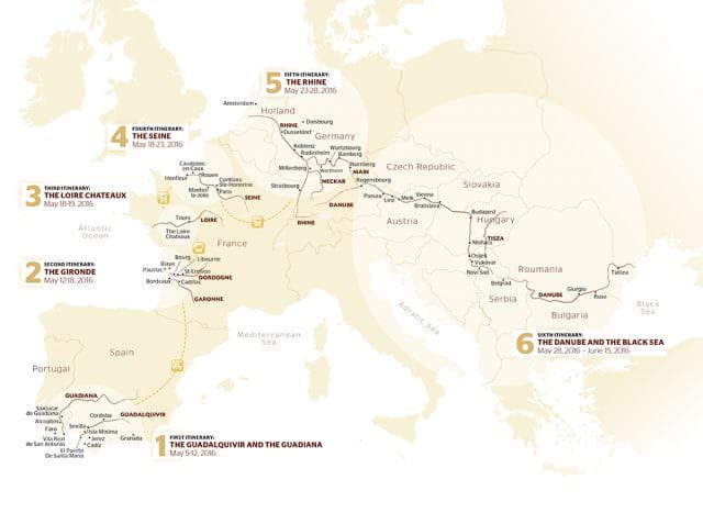 CrosiEurope's 40-Day, 40th Anniversary Cruise takes guests across continental Europe. Illustration courtesy of CroisiEurope