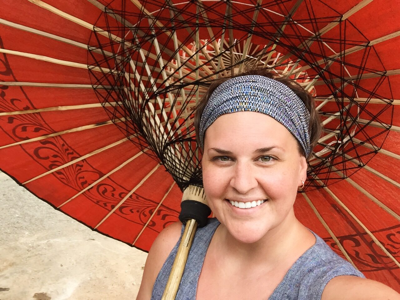 A giant parasol like this costs $40 USD. Unfortunately, it wouldn't fit in my backpack. (c) 2015 Gail Jessen